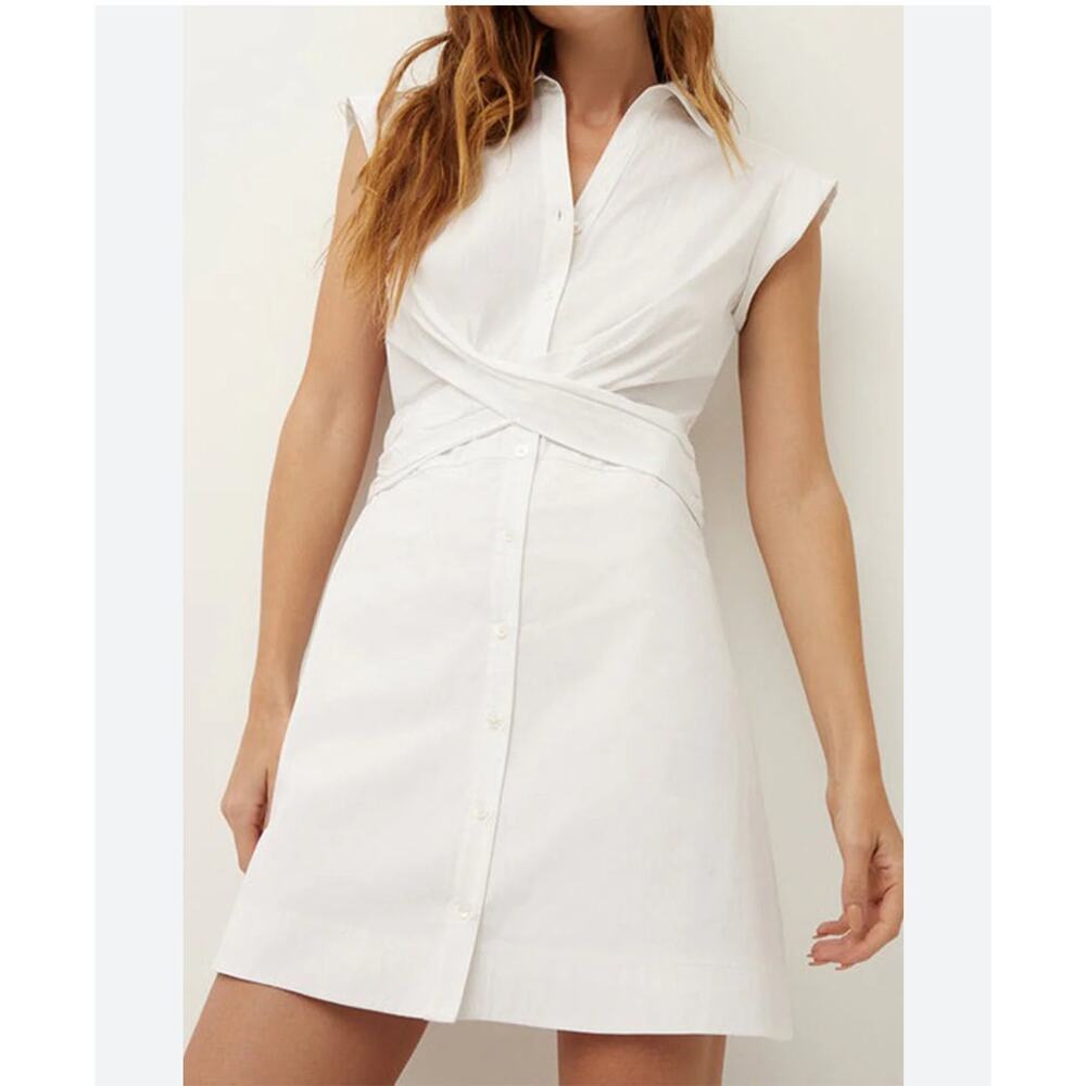 Veronica Beard Nagano cotton blend cross front shirt dress in white size 8 NWT